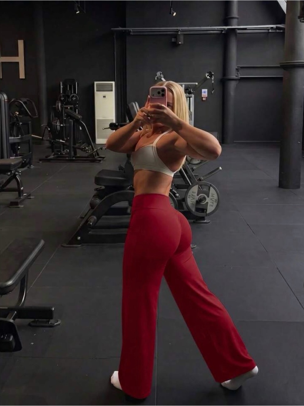 High-Rise Wide-Leg Red Workout Pants